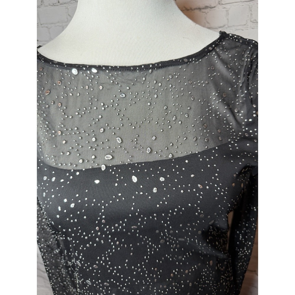 Rave City Y2K Whimsy Grunge Goth Party Sheer Black Long Sleeve Mesh Top L - Picture 2 of 10